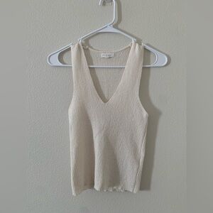 Blu Pepper Ivory Ribbed V-Neck Tank Top